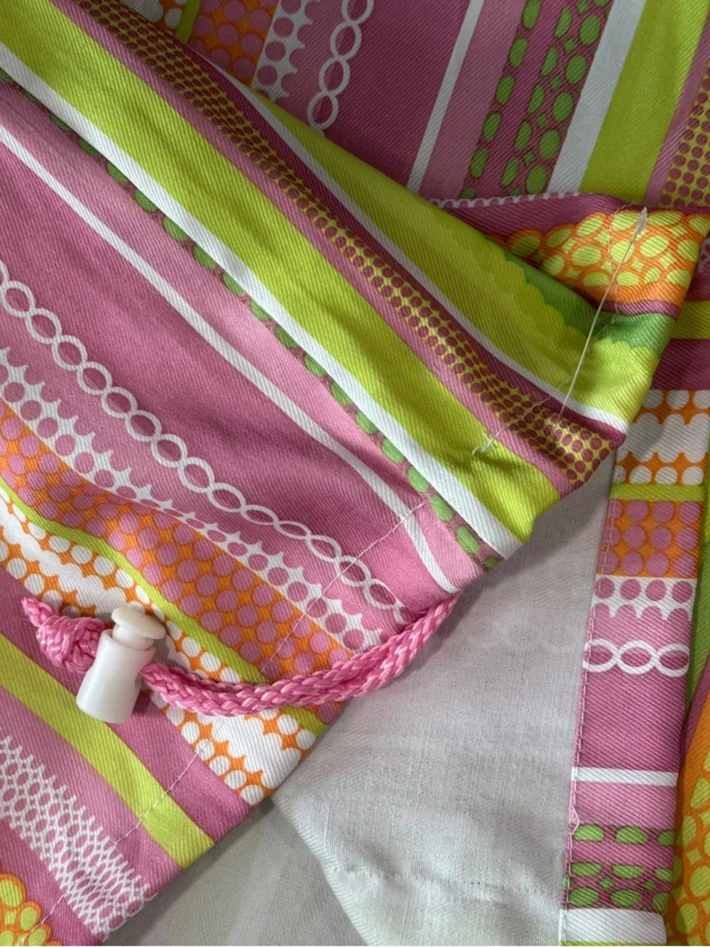 Striped Pink, White, Yellow & Green Laundry Bag w/ Drawstring
